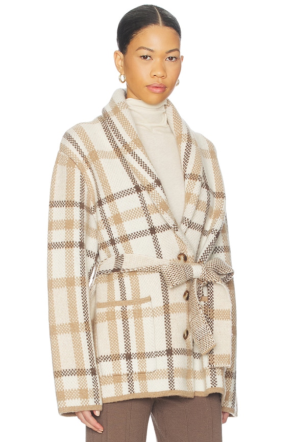 view 2 of 4 Super Luxe Plaid Jacquard Wrap Coat in Camel Combo