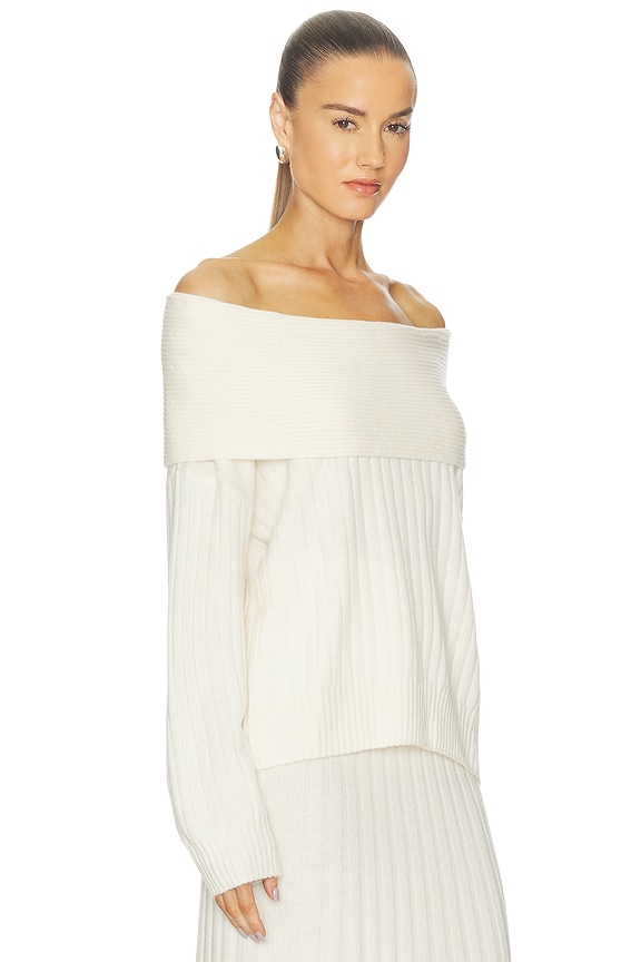 view 2 of 4 Premium Cashmino Ribbed Draped Top in White