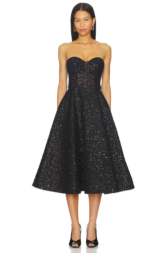 view 2 of 5 Beaded Embellished Skater Midi Dress in Black