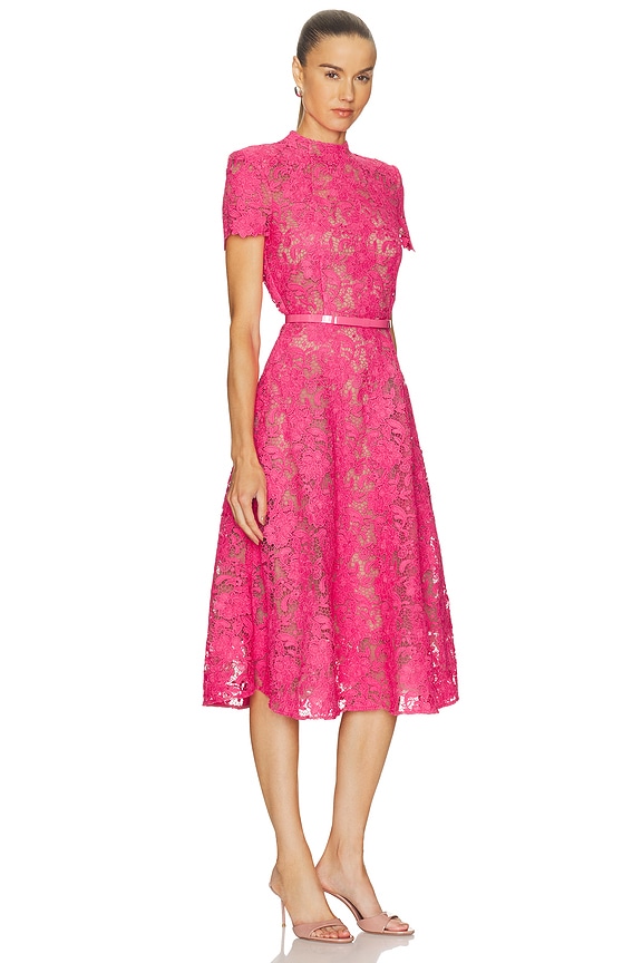 view 2 of 3 ROBE MIDI EN DENTELLE in Pink
