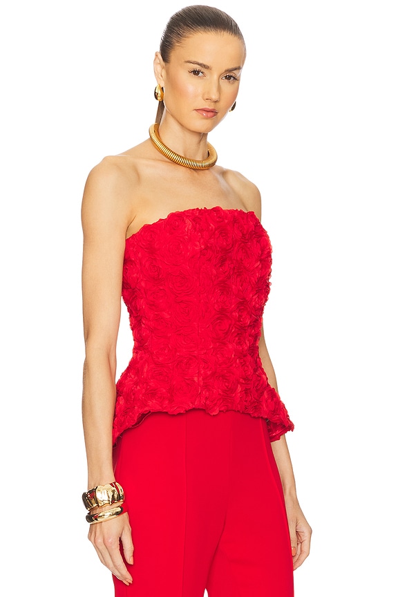 view 2 of 5 Peplum Flower Detail Top in Red