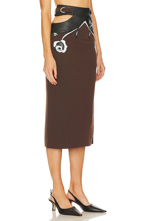 view 2 of 5 Inverted Rose Midi Skirt in Chocolate Brown