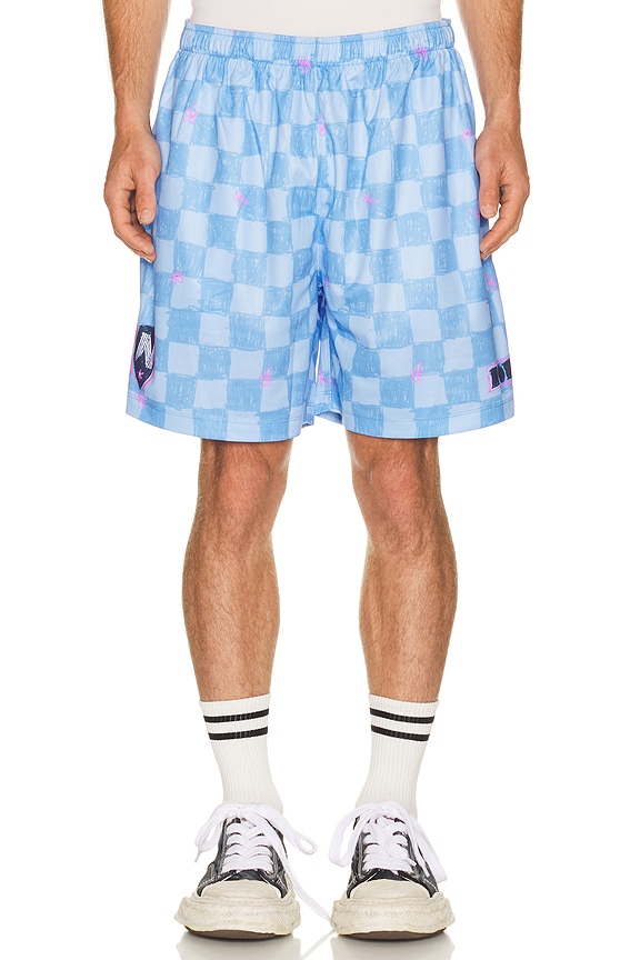 view 1 of 4 Scribble Check Soccer Short in Blue Iris
