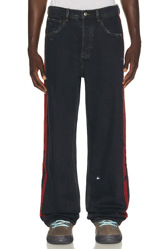 view 2 of 6 Destroyed Denim Track Pant in Dark Indigo Wash