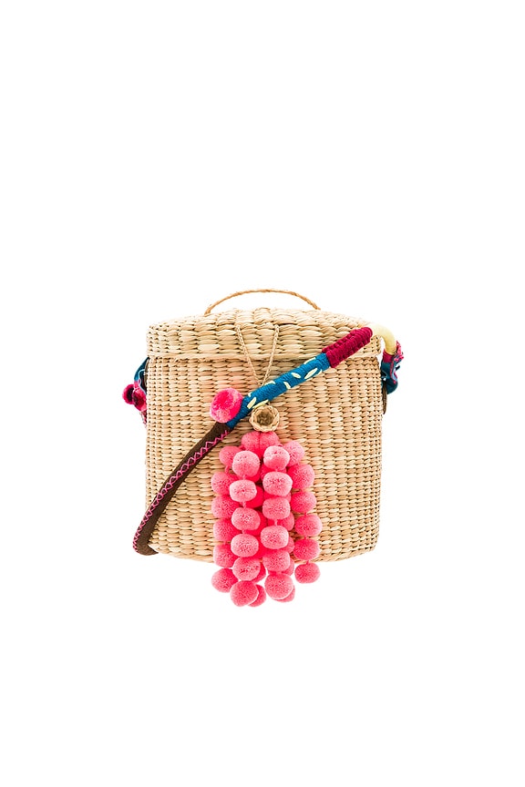 view 1 of 5 The Ana Bucket Mini Pom Bag in Coral Tassel