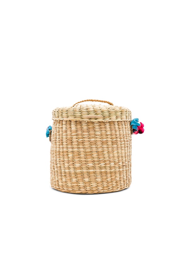 view 2 of 5 The Ana Bucket Mini Pom Bag in Coral Tassel