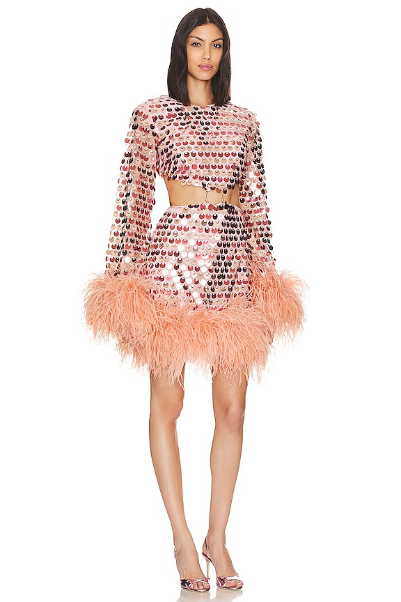 view 2 of 4 MINIVESTIDO EDIE in Rose Pink Sequin With Feathers