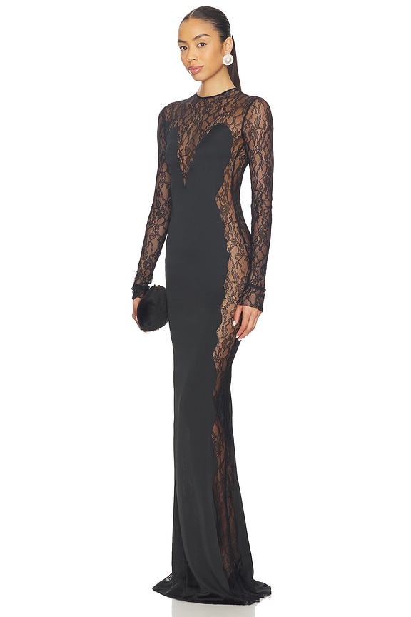 view 1 of 4 Jean Lace Detailed Satin Maxi Dress in Ambre Eccentrico