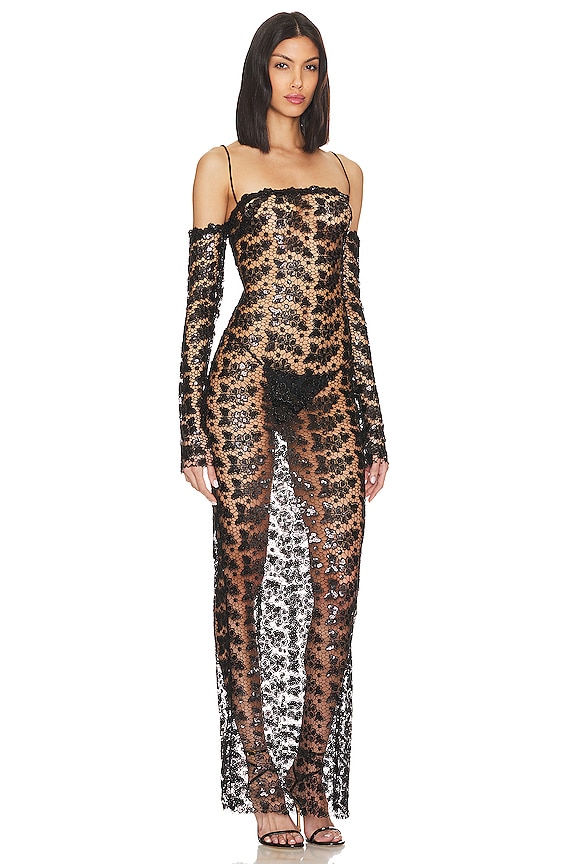 view 2 of 4 ROBE MAXI OFF SHOULDERS in Black Sequin Lace