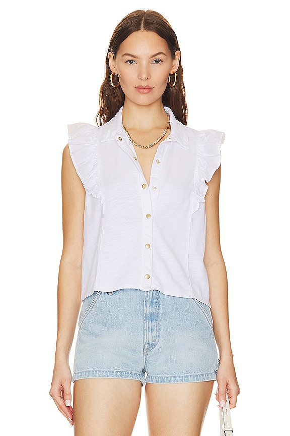 Nation Los Angeles Archer Ruffled Button Up in Optic White | REVOLVE
