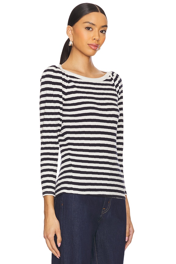 view 2 of 4 Amelie Envelope Neck Top in Pointelle Stripe