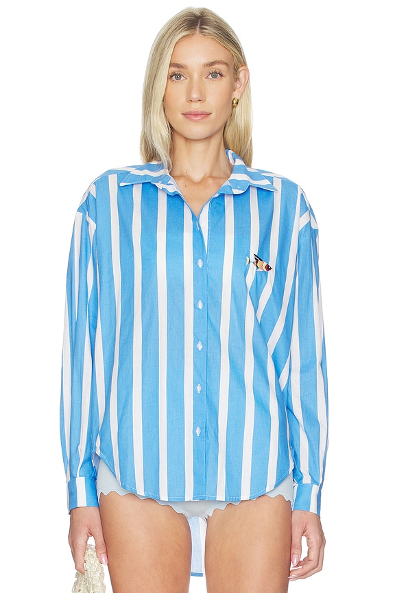 view 2 of 5 Striped Tunic in Ocean & White