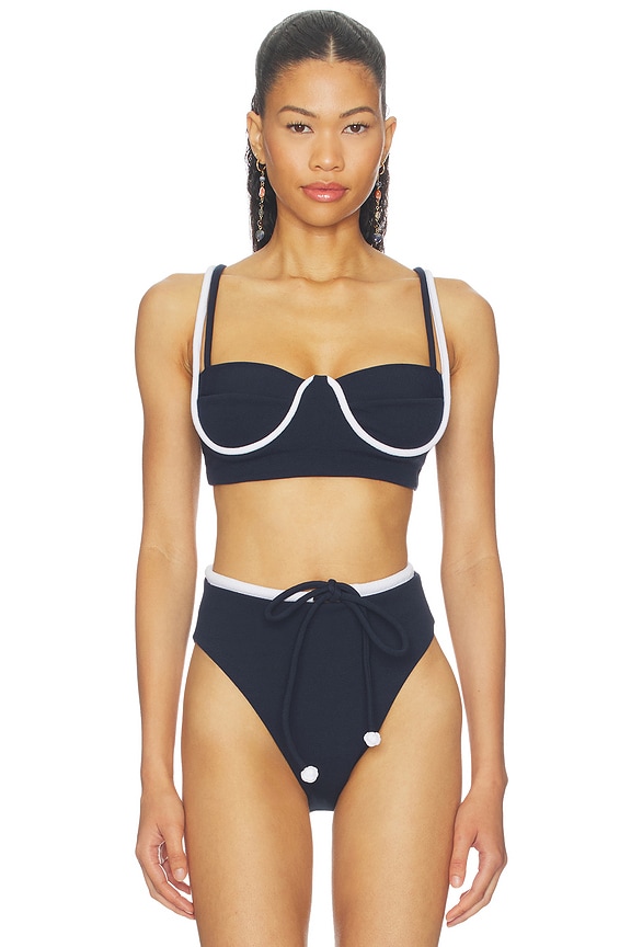 view 1 of 4 Corda Pin-up Bikini Top in Navy & White