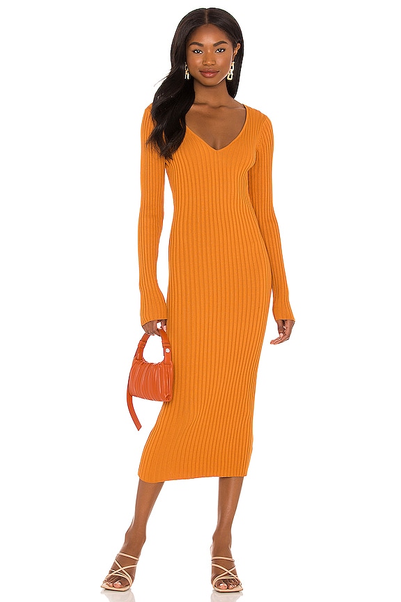 NBD Bekah Deep V Midi Dress in Ginger REVOLVE