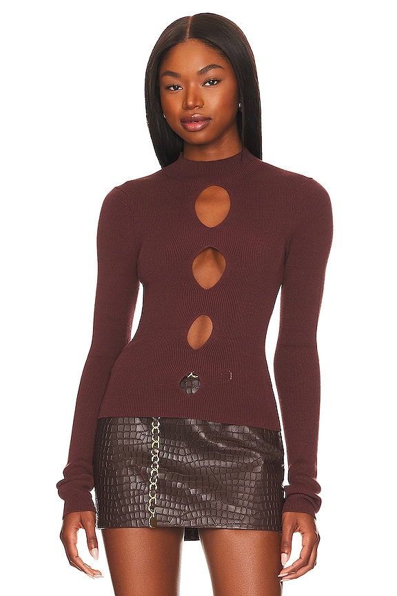 view 2 of 5 Cyra Cut Out Sweater in Chocolate