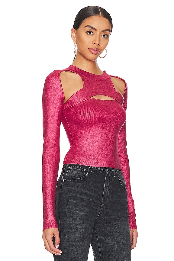 view 2 of 5 Selma Metallic Coated Cut Out Sweater in Magenta