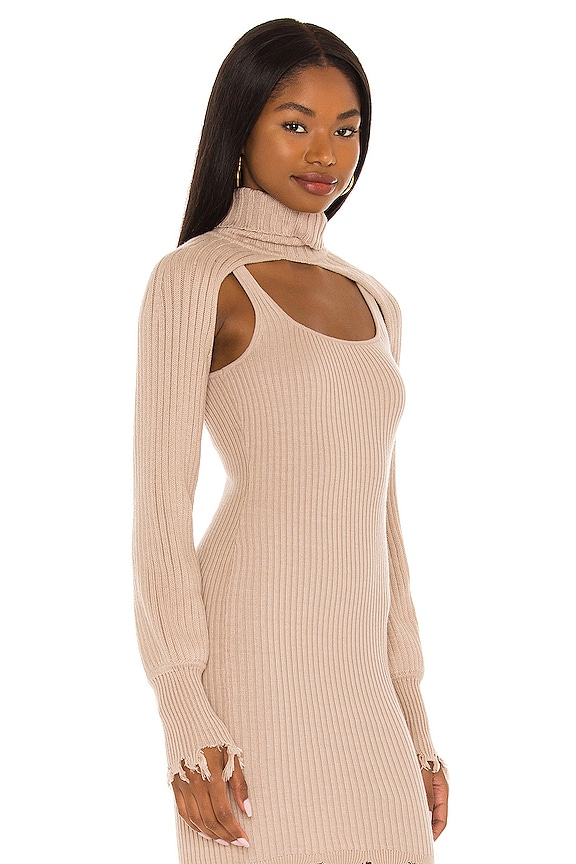 view 2 of 4 Adara Distressed Turtleneck Shrug in Taupe