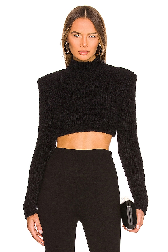 view 1 of 4 Tory Strong Shoulder Cropped Sweater in Black