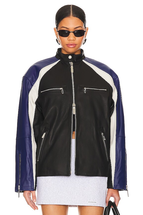 view 2 of 5 OVERSIZED RACING LEATHER MOTO ジャケット in Blue & Black