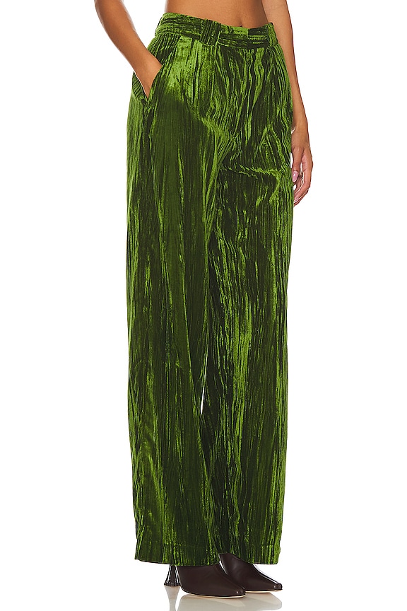 view 2 of 4 PANTALON CRINKLED VELVET PLEATED in Juniper Green