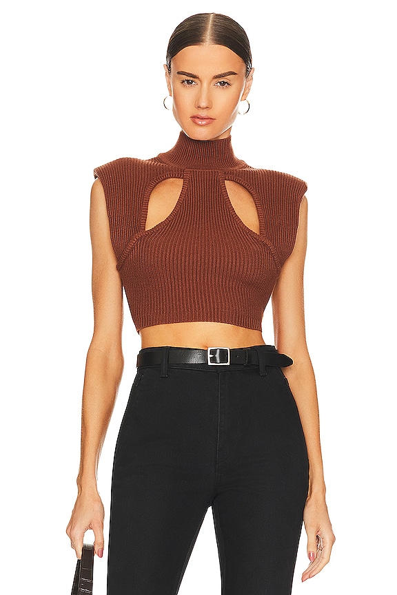 view 1 of 4 Zahara Knit Crop with Shoulder Pads in Chocolate