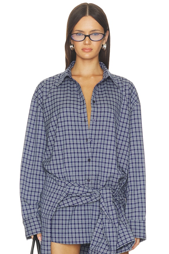 view 1 of 6 CHEMISE THE PAX CHECK in Navy & White