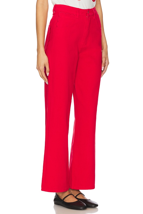 view 2 of 6 Scallop Detail Wide Leg Jeans in Red