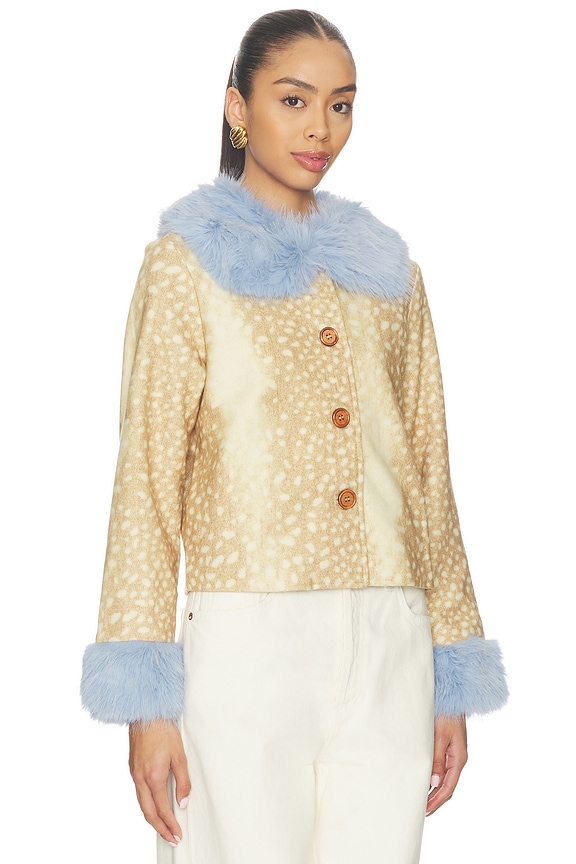 view 2 of 4 Deer Print Jacket With Blue Fur Trims in Beige