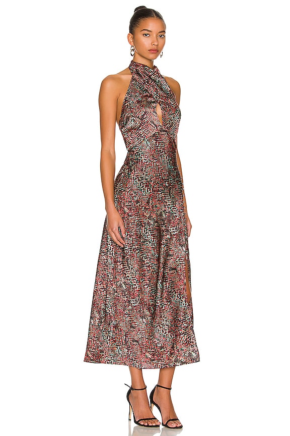 view 2 of 3 Aline Cross Over Halter Midi Dress with Side Gather in Water Snake Print