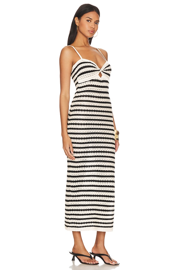 view 2 of 4 Elora Twist Front Cutout Knit Lace Midi Dress in Cream & Black