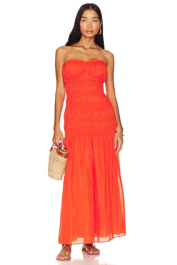 view 2 of 3 VESTIDO LARGO SIN TIRANTES CON FRUNCIDO KALLI in Fire