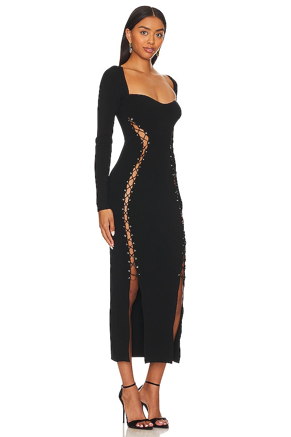 view 2 of 3 Arna Long Sleeve Lace Up Midi Dress in Black