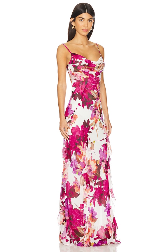 view 2 of 4 Kamila Ruffle Cowl Maxi Dress in Ria Floral Print Ivory