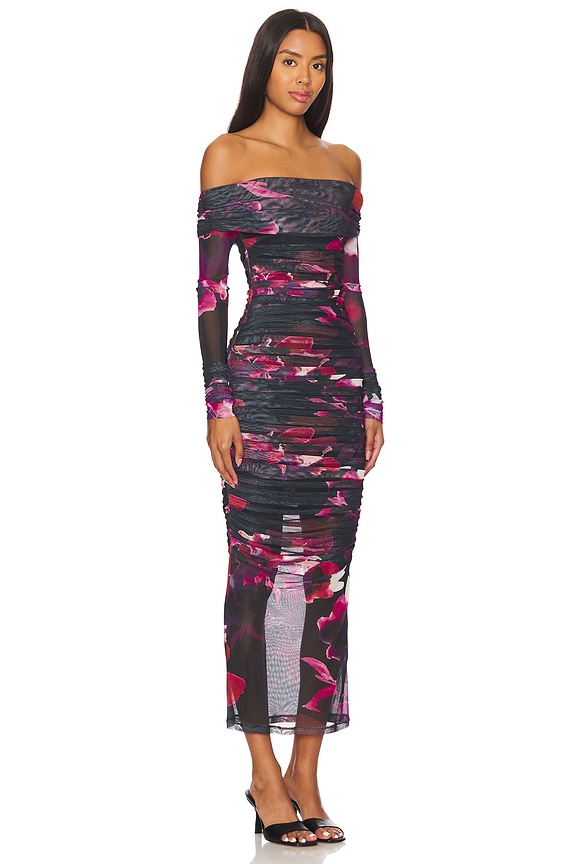 view 2 of 3 Oaklyn Off Shoulder Shirred Midi Dress in Blur Floral Magenta