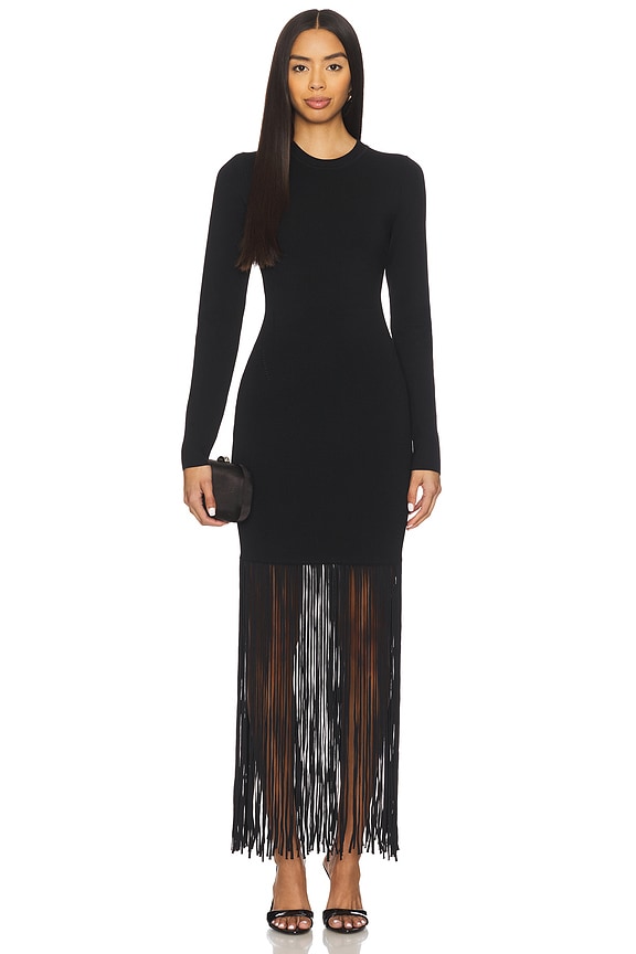 view 2 of 4 Fiorella Long Sleeve Dress With Fringe in Black
