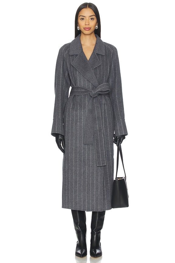view 2 of 4 Candice Scarf Double Wool Long Coat in Charcoal Pinstripe