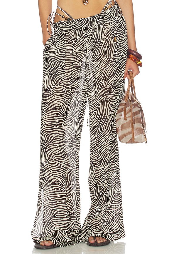 view 1 of 7 Lise Wide Legged Pants With Side Slits in Graphic Zebra