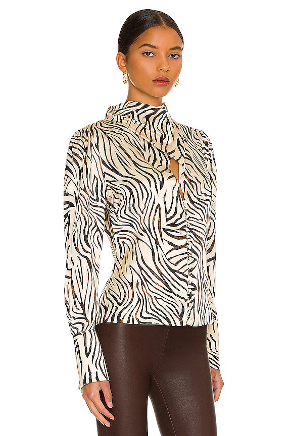 view 2 of 4 Doris Cross Neck Keyhole Long Sleeve Blouse in Abstract Animal Print