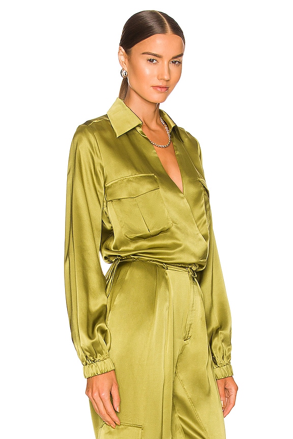 view 2 of 5 Brinley Cross Over Cropped Blouse in Moss