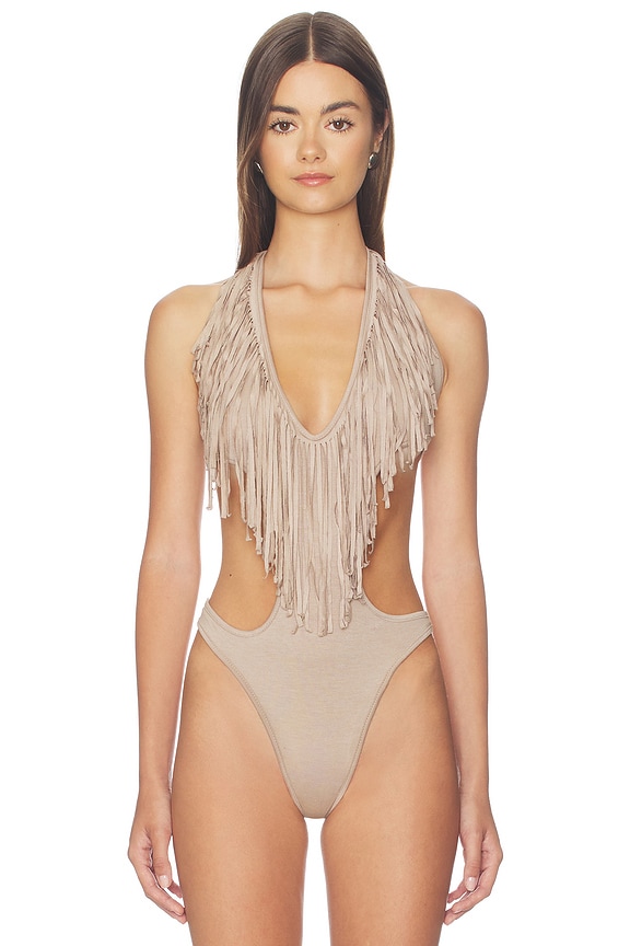 view 2 of 5 Fringe Bodysuit in Sand