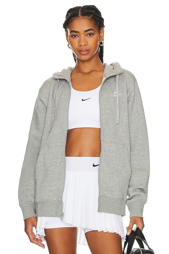 Nike Full Zip Hoodie in Dark Heather Grey, Matte Silver, & White | REVOLVE