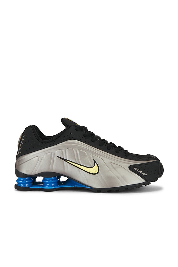 view 1 of 6 Shox R4 WC World Cup Sneaker in Black, Canary, Metallic Pewter, Light Photo Blue, & White