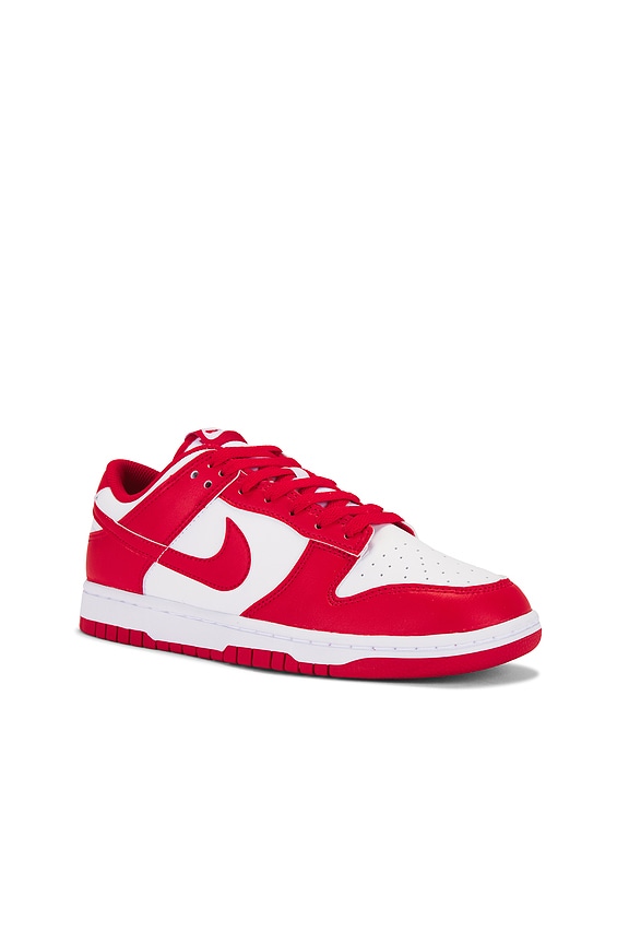view 2 of 6 Nike Dunk Low Retro Sneakers in White, University Red, & White