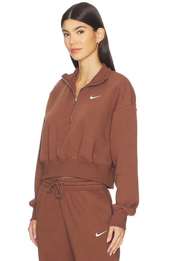 view 2 of 4 Phoenix Fleece Crop Quarter Zip Sweatshirt in Fauna Brown