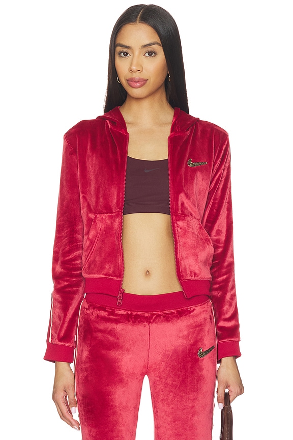 view 2 of 6 Velour Full Zip Hoodie in Team Crimson