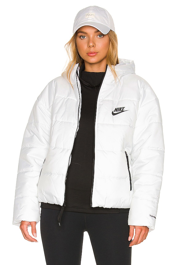 Nike NSW Classic Hooded Jacket in White & Black | REVOLVE