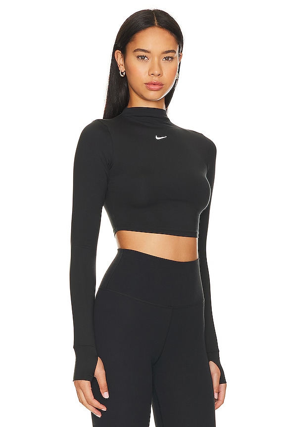 view 2 of 4 Dri Fit One Luxe Long Sleeve Cropped Top in Black & Reflective Silver