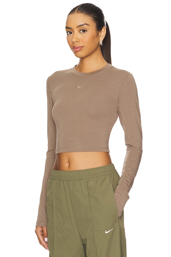 view 2 of 5 Slim Long Sleeve Cropped Top in Mink Brown