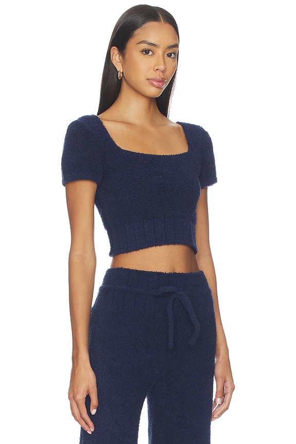 view 2 of 5 Slim Short Sleeve Crop Knit Top in Midnight Navy & Obsidian