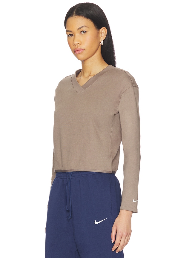 view 2 of 4 V Neck Long Sleeve Golf Top in Mink Brown & Sail